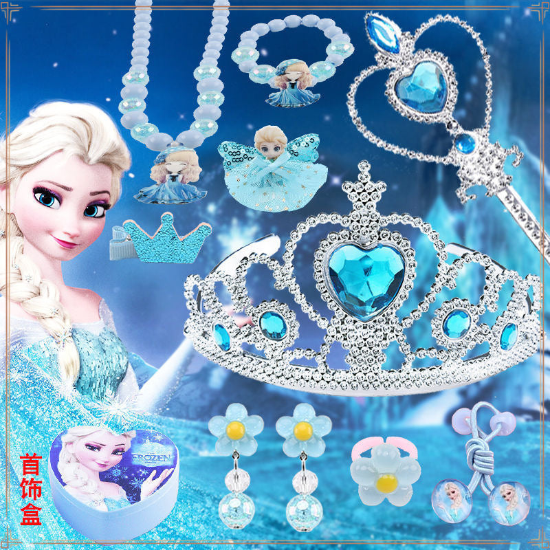 Crown Tiara Children's Little Princess Crown Magic Wand Hair Accessories Set Princess Elsa Necklace Girls Jewelry Box