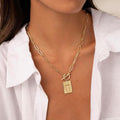 Tk european and american cross-border ins hip-hop trendy stylish ot buckle square brand flower pendant 14k gold-plated couple necklace