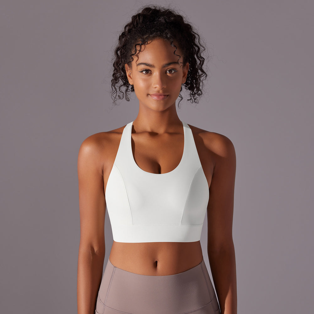 New seamless nude feel solid color racerback hook-and-eye sports bra - perfect for running, fitness, and yoga