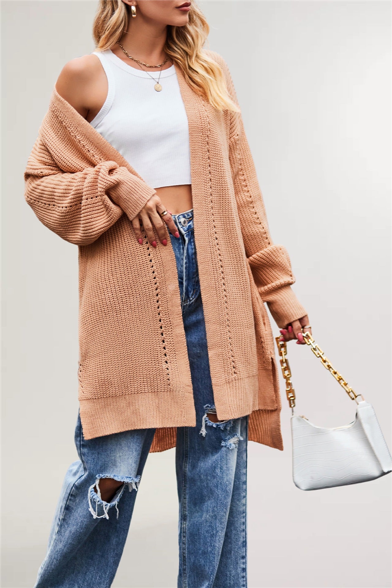 European and American  women's clothing winter and autumn 2025 new sweater independent station solid color loose coat pocket knitted cardigan