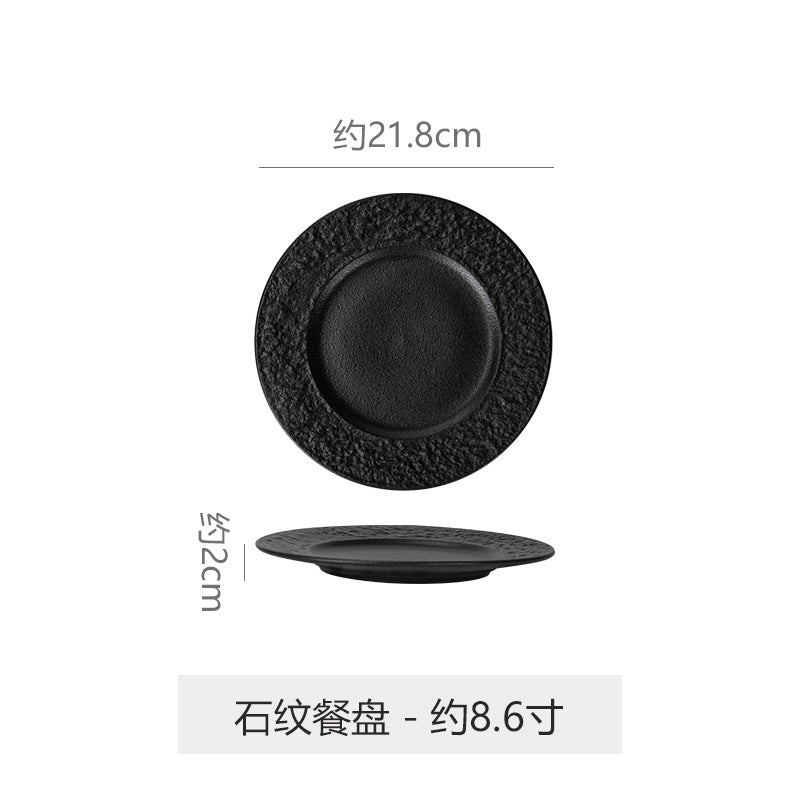 European-style embossed ceramic dinner plate - restaurant & hotel high-end rock texture steak flat plate - minimalist dessert presentation