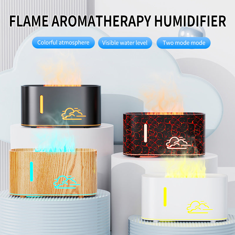 colorful simulated flame aroma diffuser - ultrasonic essential oil humidifier for home bedroom ambient lighting