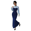 code new arrival  women's original elegancecontrast color lapel silmdress