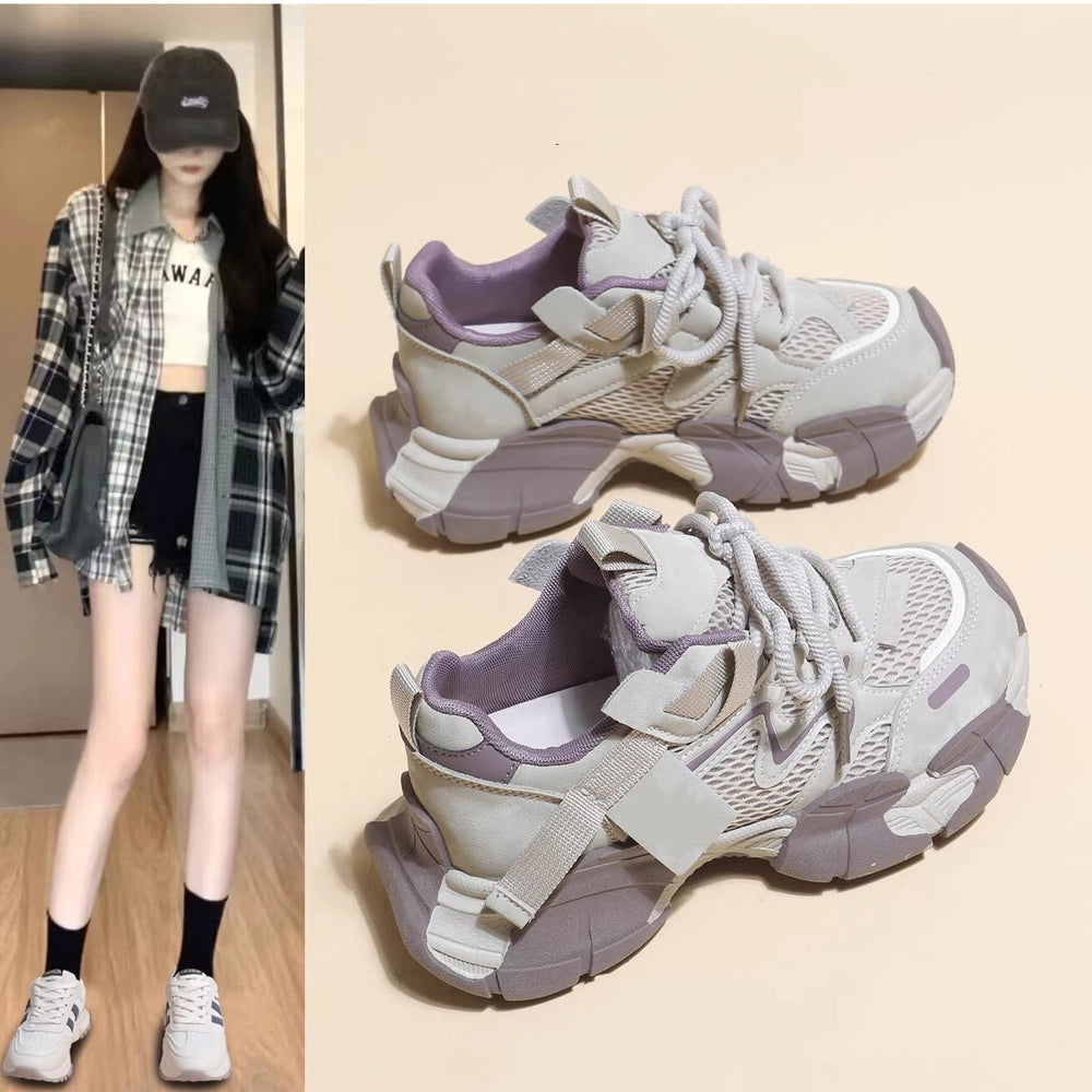 Chunky platform sneakers for women, spring/summer 2026 new collection, lace-up, versatile height increasing, mesh breathable athletic casual shoes