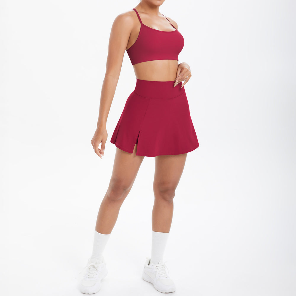 Cloud-feel casual high-waisted tennis skirt sexy strappy back yoga set quick-dry running fitness outfit