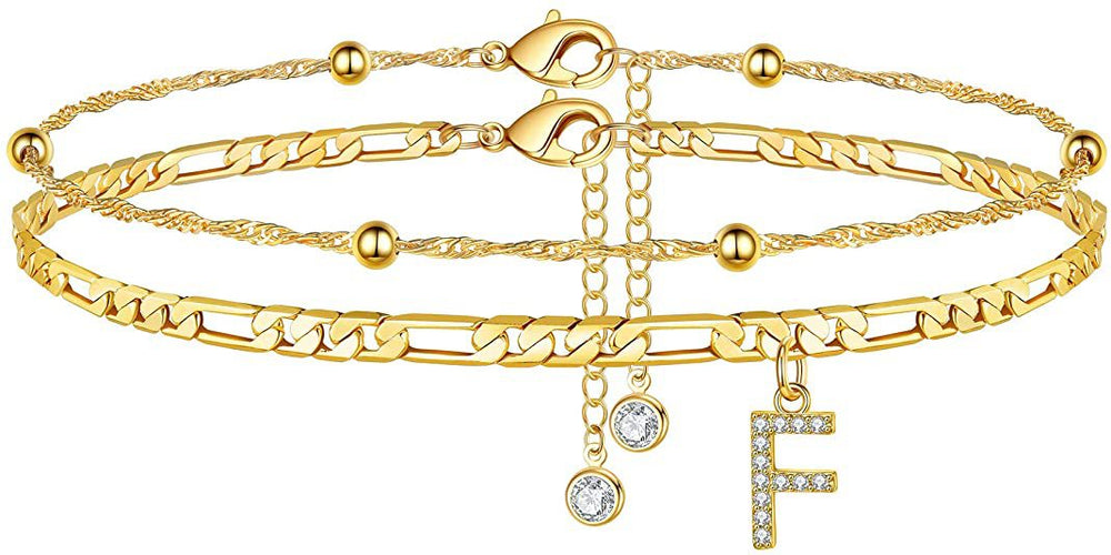 export hot-selling 26-letter anklet, zircon letter anklet, minimalist fashion seed bead cuban double-layer anklet