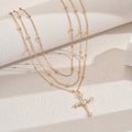 Wholesale diamond-encrusted choker necklace, european and american style cross-border sweater chain, alloy necklace for women, multi-layered wearing, cross pendant necklace