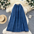 K-styleretroartsy silk scarf denimcasual skirt women's springhigh waistslimming looka-line long skirtwork clothinghong kong style