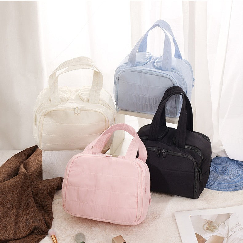 Xiaohongshu same cosmetic bag large capacity double wide opening fluffy storage bag partition travel handbag wash bag