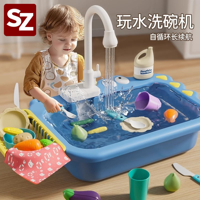Kids dishwashing table play house kitchen toys electric wash basin sink simulated dishwashing toys cross-border new products