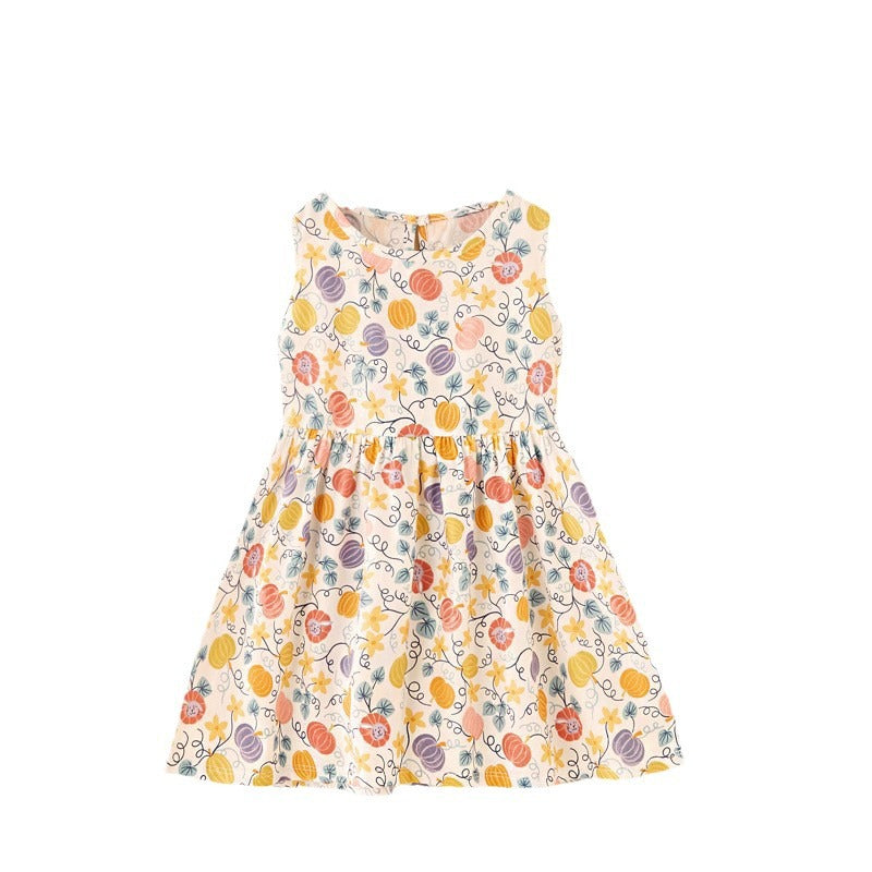 New summer girls' dress - girls' sundress with blue leaf zebra print - pure cotton dress - princess style - kids' beach dress