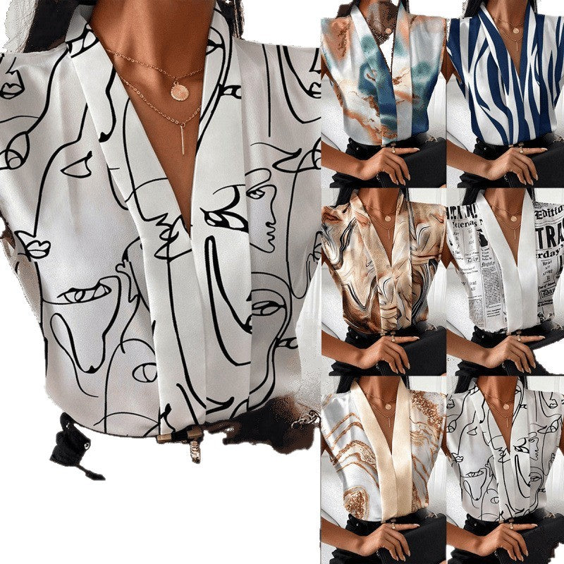 independent station  hot seller: summer european and american fashion casual sleeveless v-neck printed shirt for women
