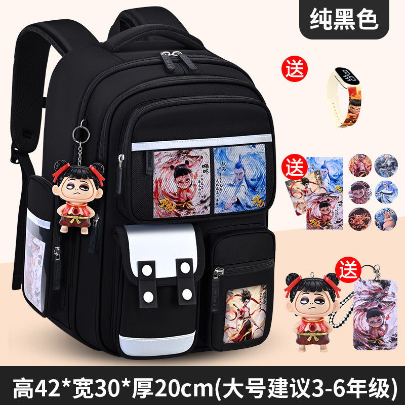 New nezha backpack for boys and girls, grades 1-6: spine protection, lightweight design, and extra-large capacity