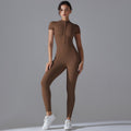 European and american nude feel zipper short sleeve yoga bodysuit - quick-dry, breathable, outdoor sports compression suit - fitness apparel
