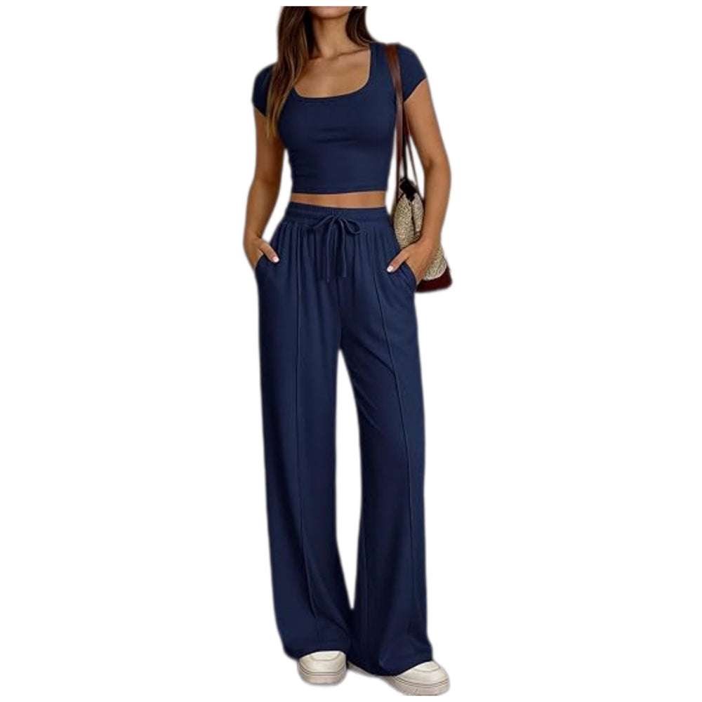 spring/summer new arrival: y2 european and american style women's casual slim-fit two-piece set - short sleeve top and long pants - commute outfit