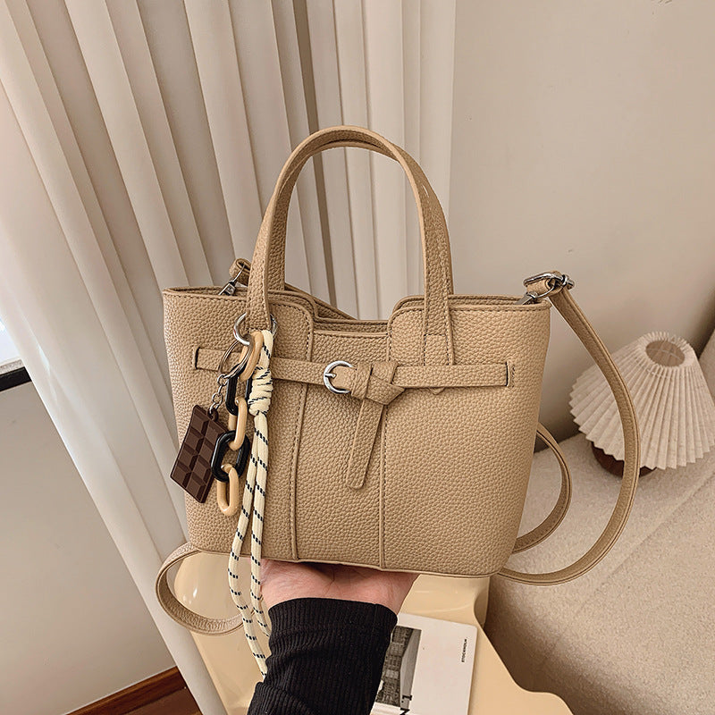 Cross-border retro lychee pattern portable bucket bag women's bag temperament commuter tote bag fashionable versatile shoulder messenger bag