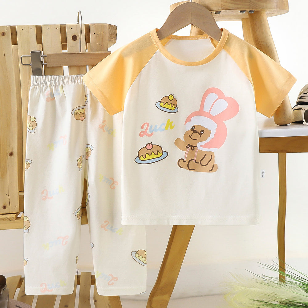 Kids' short-sleeve cotton set: summer t-shirt & pajamas for boys & girls - perfect for home wear and sleepwear