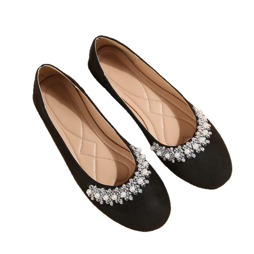 Exportplus sizeflats women's  rhinestone beaded french soft bottom evening shoes velvet spring elegant flatsflats