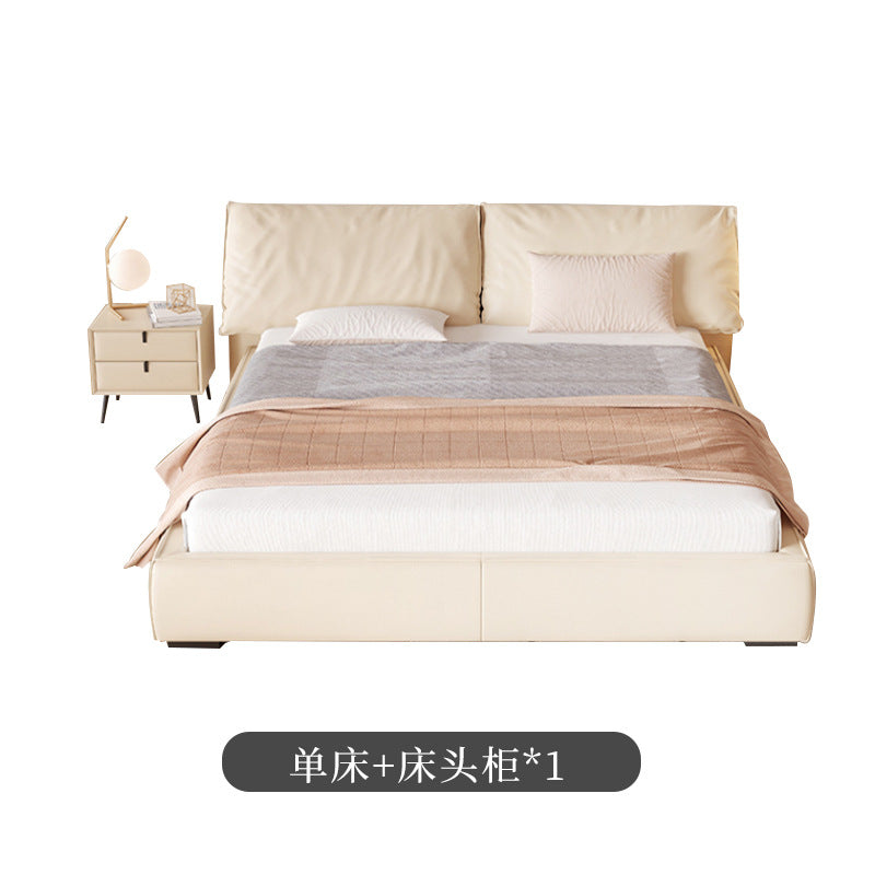 Foshan-made little elephant ear genuine leather soft-padded bed, italian minimalist cream style master bedroom wedding bed, double leather bed