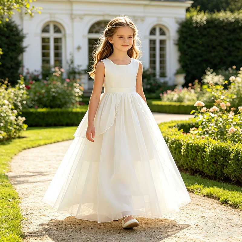 exclusive: girls' white chiffon sleeveless sundress - princess style tutu dress