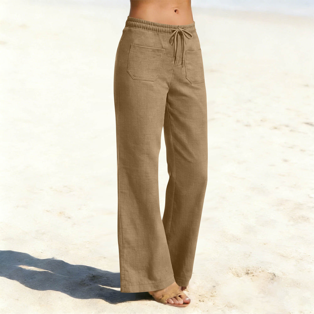 european and american cross-border women's linen-look fashion casual loose comfort solid color straight-leg pants with pockets wide-leg trousers