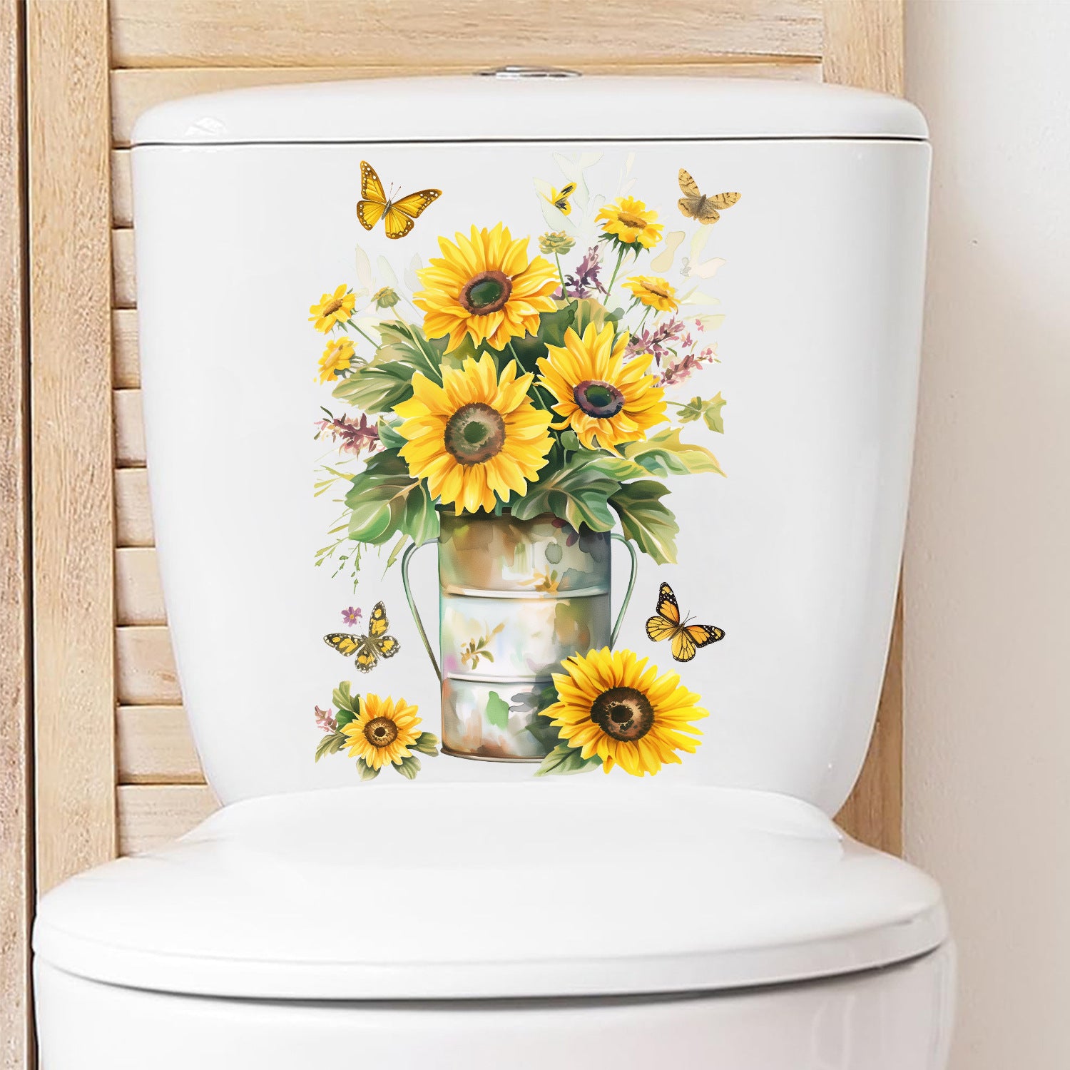 Cross-border  Iron Barrel Flower Pot Sunflower Butterfly Toilet Sticker Arrangement Toilet Bathroom Decoration Wall Sticker