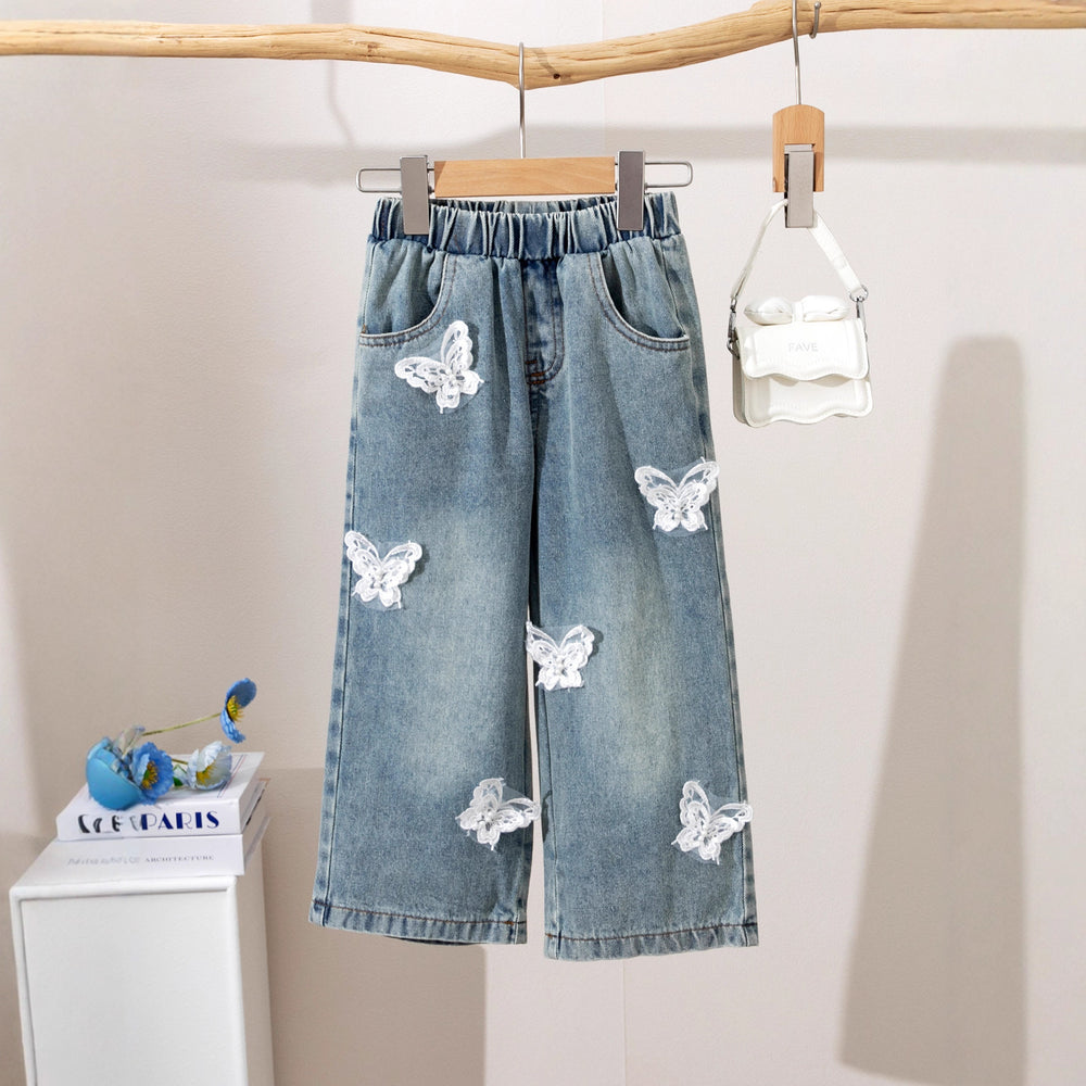 High-quality sleeveless, cinched-waist designer children's clothing set for cross-border e-commerce: includes a denim elastic-waist pants set
