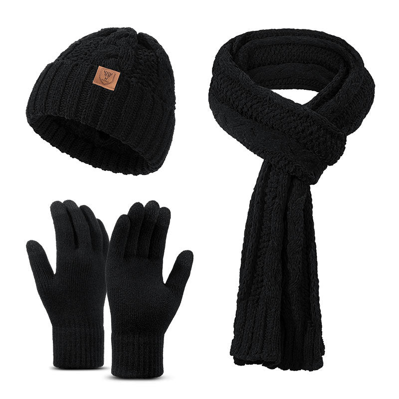 Cross-border knitted hat, scarf, gloves three-piece set, adult autumn and winter cold-proof and warm hat, scarf gift box set