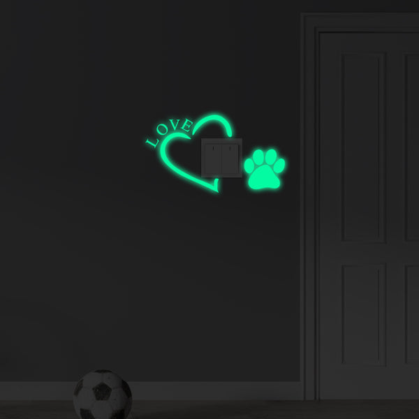 YG3535  love footprint luminous sticker decorative switch sticker bedroom living room switch arrangement fluorescent sticker