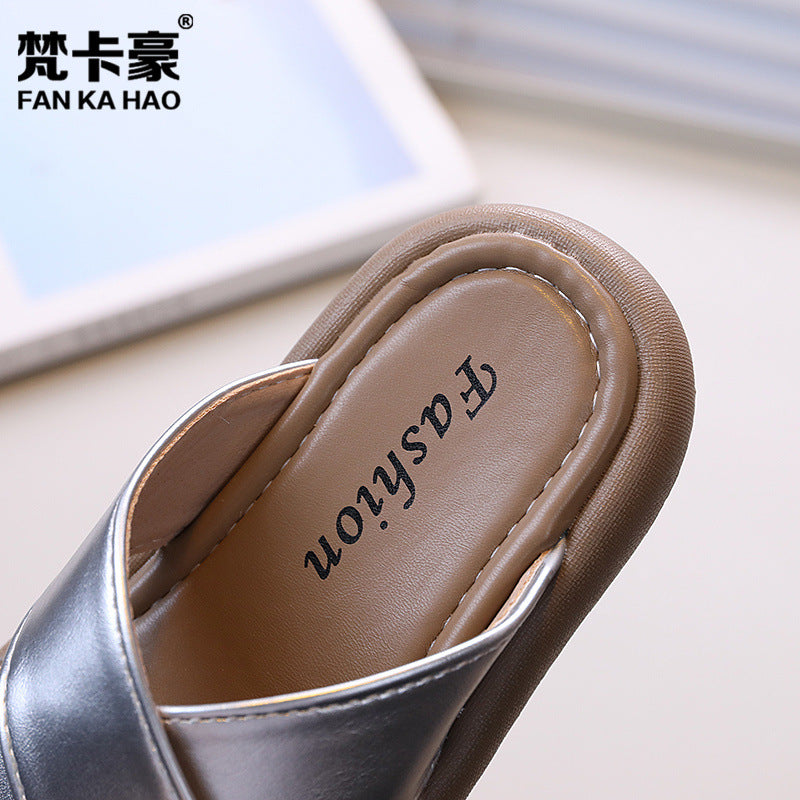 Vancahao baotou slippers summerflatsnew arrivalgirlretro one-piece slippers outwear sandals
