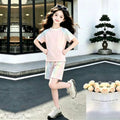 Kids'  summer new ice silk set - girls' cute student style, casual colorful gradient two-piece outfit for mid-to-large children