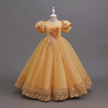 Girls' formal dress with lace trim and mesh overlay, flower girl princess dress, children's piano performance outfit, cross-border ready stock wholesale
