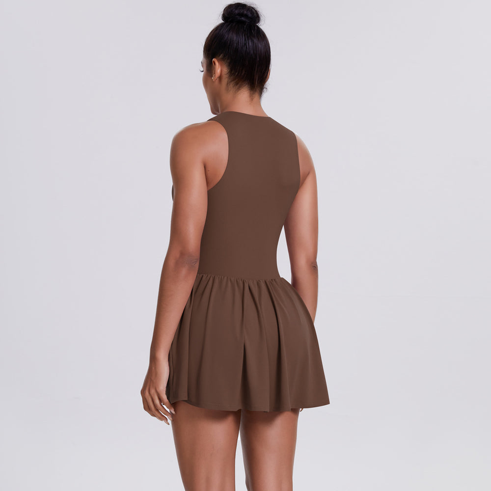 Cloud-feel half-zip fake two-piece yoga one-piece skirt running outdoor running fashion tape bottom a-line skirt tennis