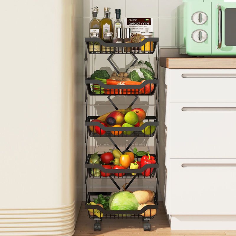 Kitchen foldable vegetable storage rack multi-layer floor-standing fruit storage rack for home free installation vegetable basket storage basket