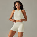 women's seamless knit solid color tank top & butt-lifting shorts yoga set - activewear for running, fitness, and yoga