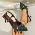 2026 summer new arrival: plus-size women's pointed-toe stiletto sandals - european & american style with unique floral pattern and metal chain detail