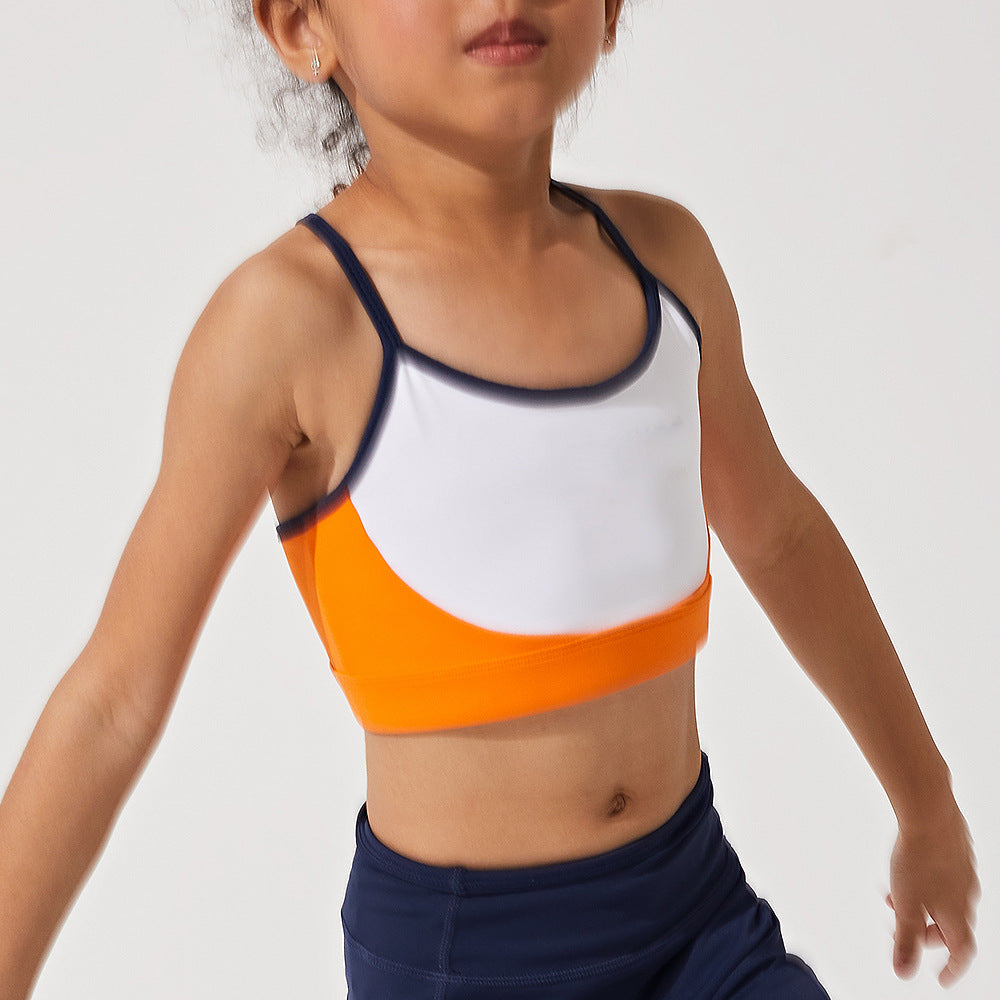 Color block spliced high-stretch kids' activewear: compression yoga top for running and fitness training