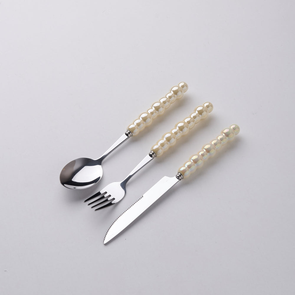 Light luxury style ins knife, fork, spoon, pearl handle, stainless steel tableware, creative fork, household high-looking mooncake knife and fork