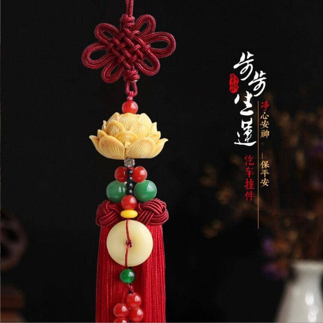 Car pendant car rearview mirror lotus jewelry pendant chinese style step by step lotus car interior decoration supplies collection