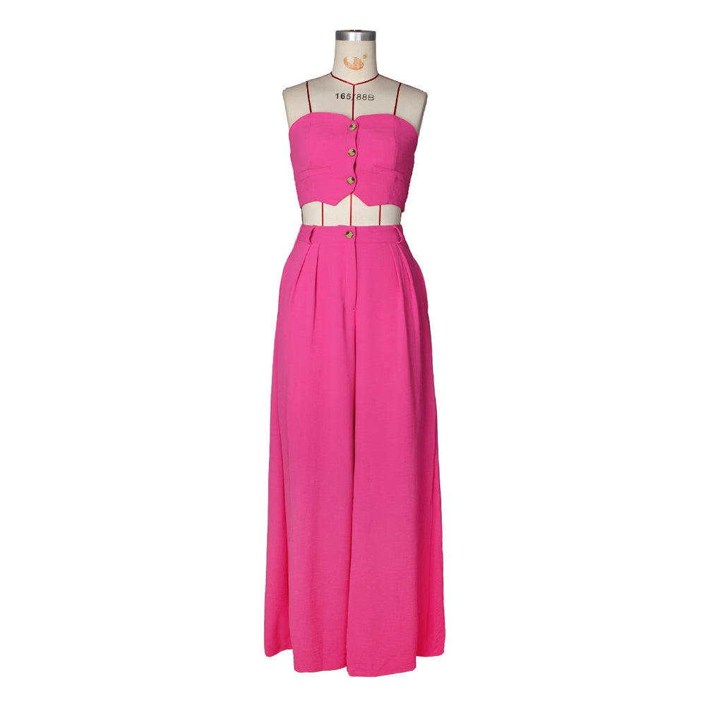 Amazon's new european and american style fashionable sexy stretch bandeau top and wide-leg pants set