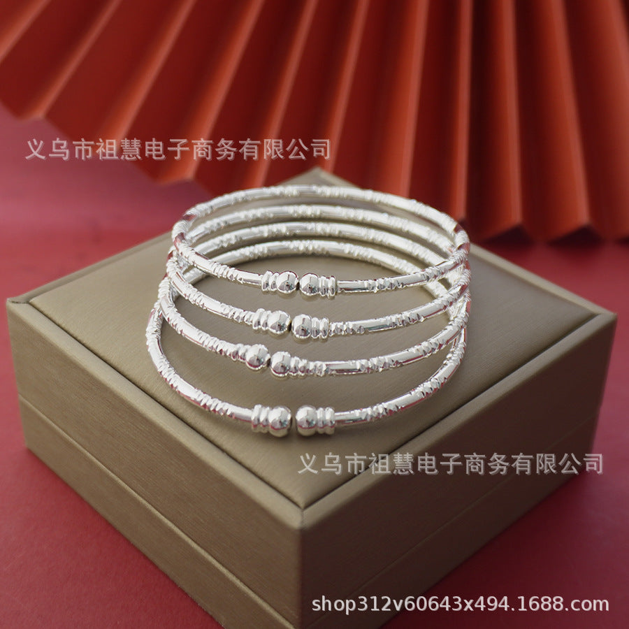 middle east silver beaded bracelet - elegant and stylish embossed pattern adjustable bangle - fashion accessory