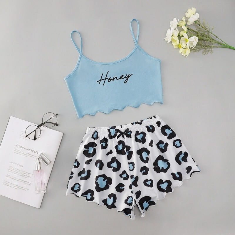 fashionnew arrivalletterhoneyprinting suspender tops shorts home wear pajamas sexysuit women's clothing