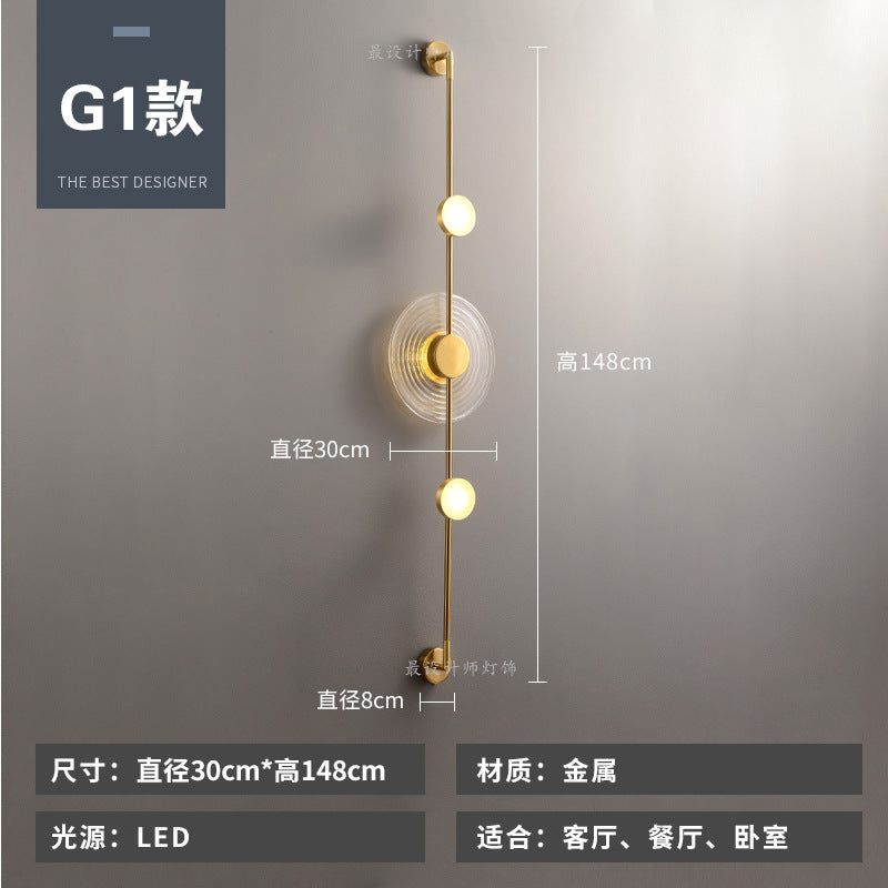 Modern minimalist wall sconce, long style, solid brass, for living room backdrop, hallway, aisle, glass ripple bedside, project wall lighting