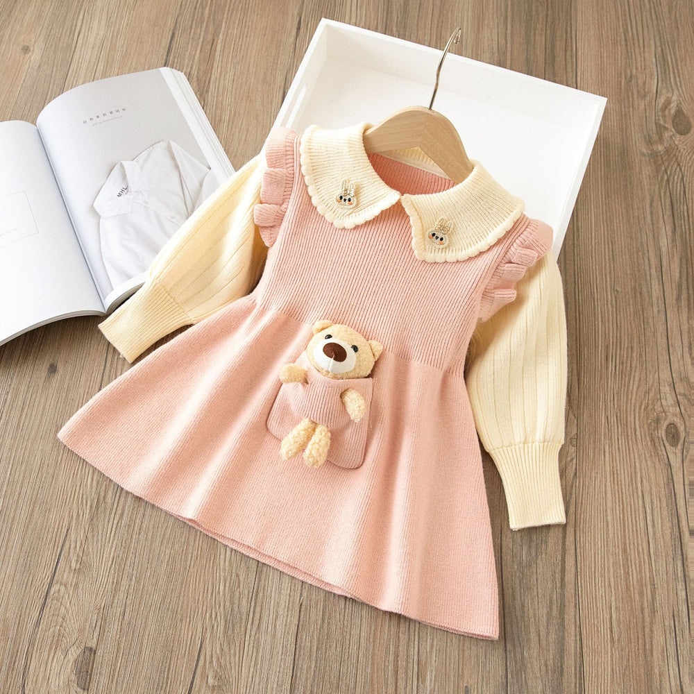 Girls' knit dress - cartoon bear design