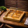 Amber ripple 4-compartment fruit platter with wooden tray - heavy-duty plastic