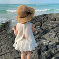 Girls' hollow-out tank top and skirt set - summer kids' open-back two-piece outfit - breathable, casual, and versatile