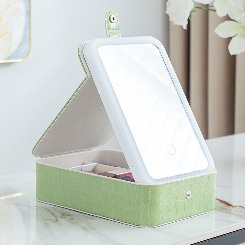 Cosmetics storage box Three-level light LED light Cosmetic bag Portable travel jewelry box Cosmetic mirror Dormitory storage box