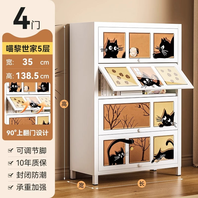 Medieval style steel bookshelf floor-standing storage rack bedroom living room storage all-in-one cabinet iron bookcase storage cabinet