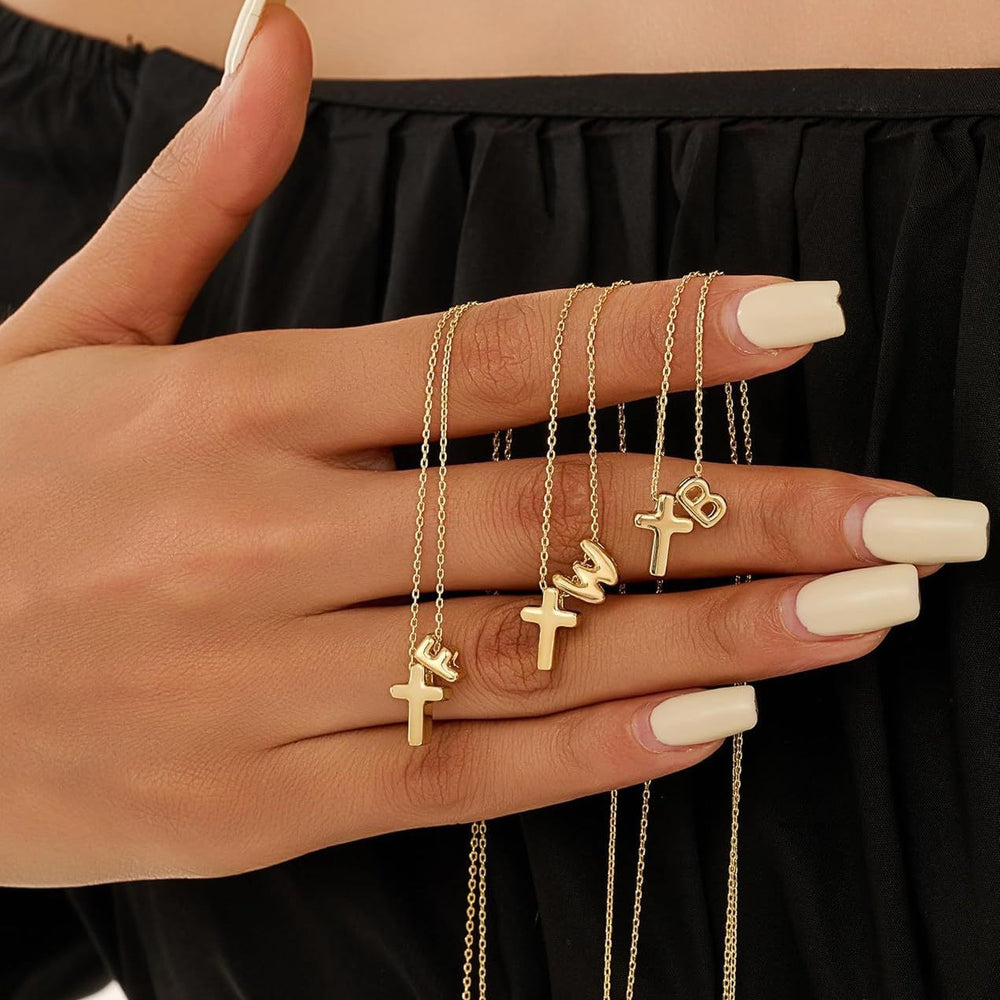 Trendy 26-letter cross pendant necklace - fashionable, minimalist, versatile choker - unique jewelry for women with a personal style
