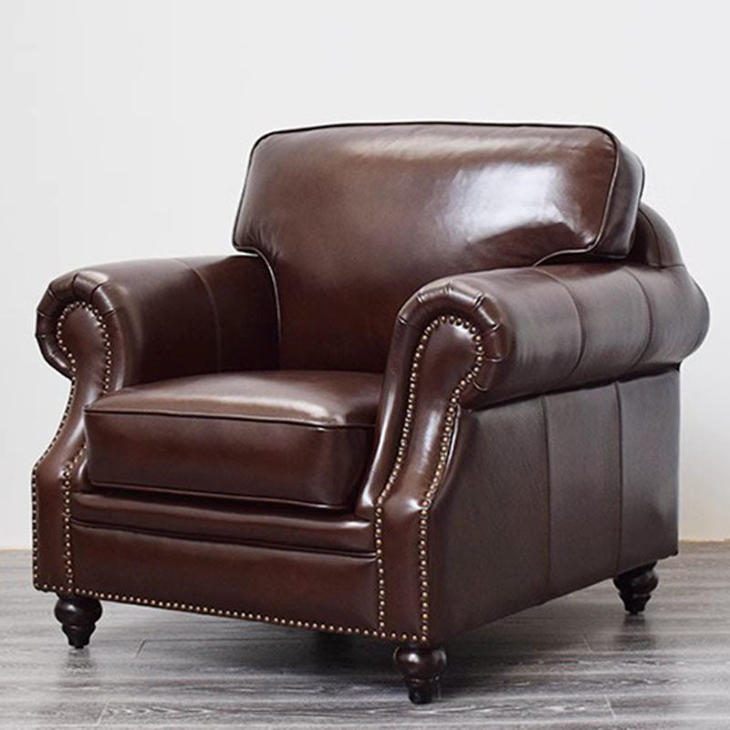 American style first-layer cowhide sofa small apartment leather living room furniture single three-seater retro123 combination complete